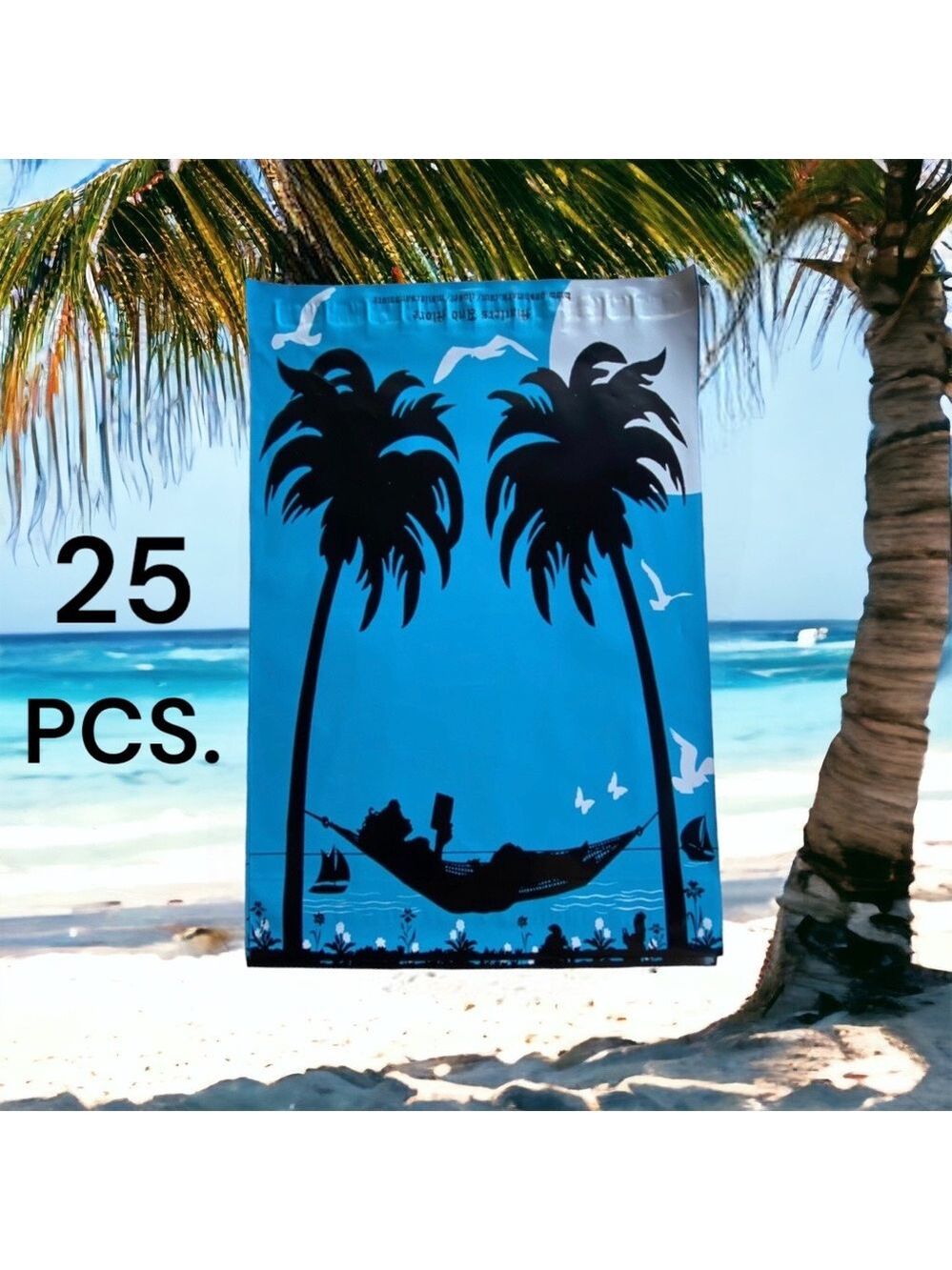 25 10X13 Poly Mailers Girl Hammock Palm Trees, Shipping Envelopes PRICE IS FIRM - Picture 6 of 11